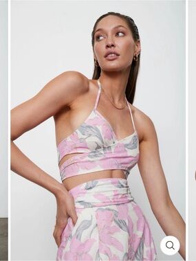 Atoir Pink Floral Cutout Crop Top